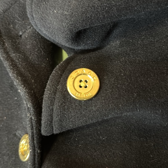 Coach:Black Wool/Angora/Nylon Blend Green Signature Lining Gold button Pea Coat - Picture 3 of 15